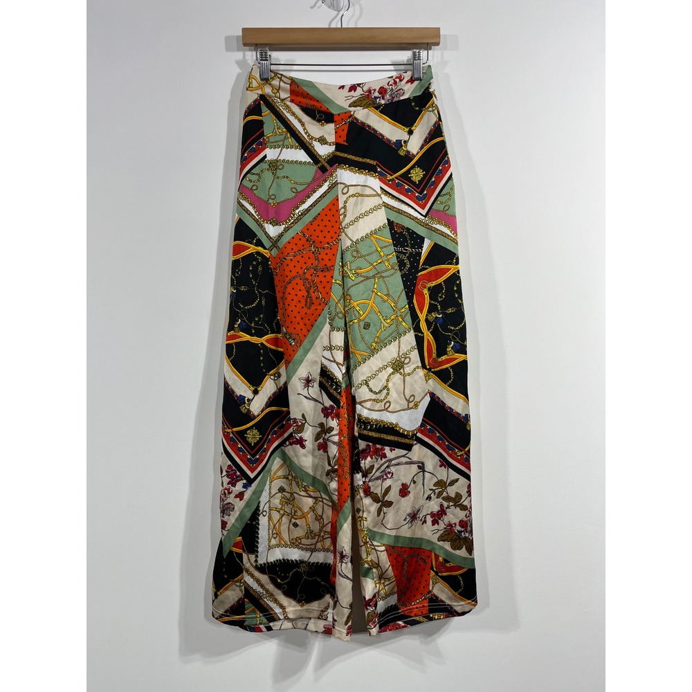 MissValley‎ Whimsigoth Hippie Scarf Print Wide Leg Satin Pants Boho Womens 10